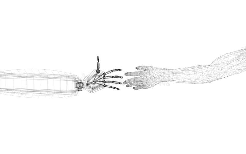 Robotic och mänskliga händer planlägger - arkitekten Blueprint - isolerat vektor illustrationer Robotic och mänskliga händer planlägger - arkitekten Blueprint - isolerat vektor illustrationer