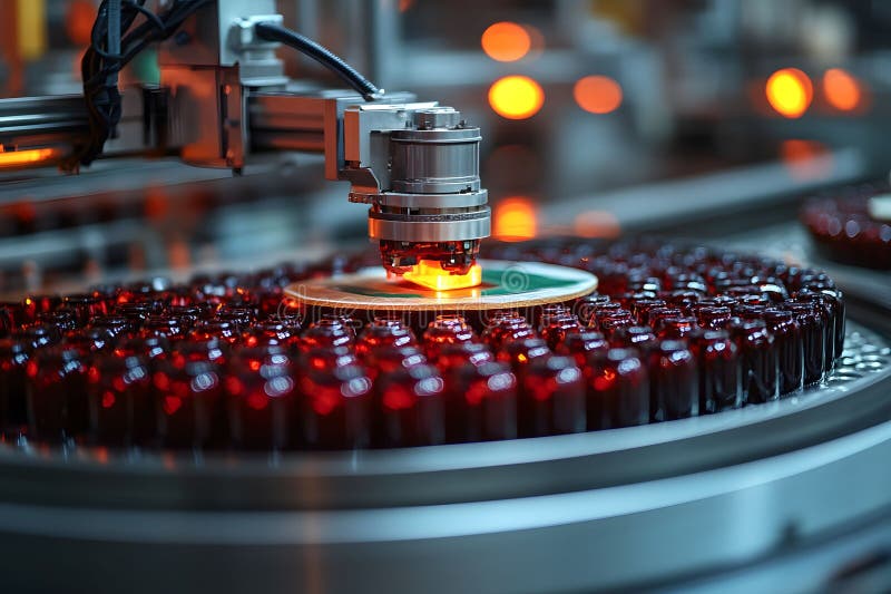 Robotic Precision in Modern Automated Manufacturing for Beverage Production Generative AI royalty free illustration