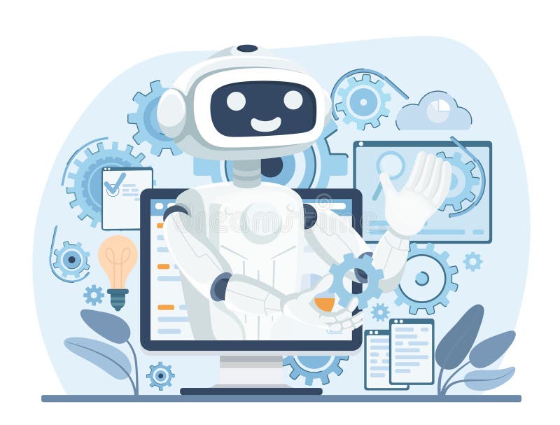 Robotic process automation concept. Artificial intelligence innovation in business technology. Vector royalty free illustration