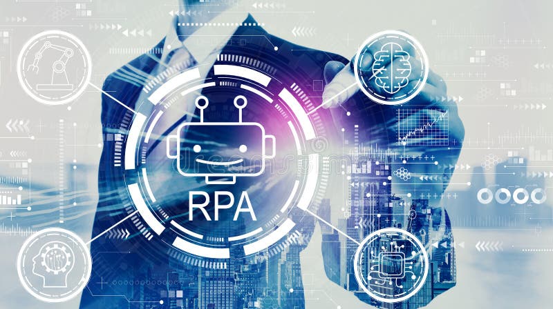 Robotic process automation concept with businessman royalty free stock photography