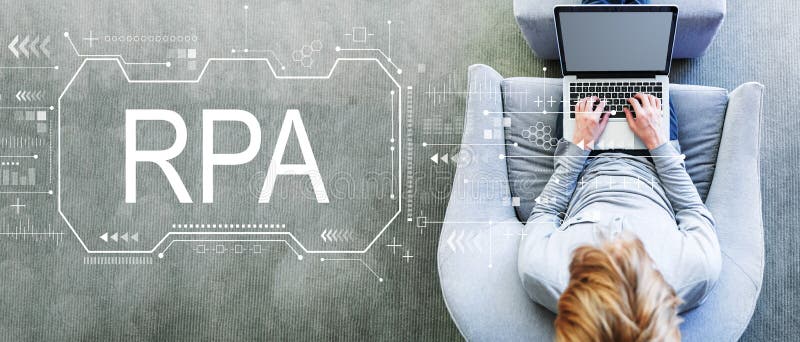 Robotic process automation concept with man using a laptop royalty free stock photo