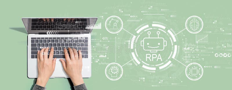 Robotic process automation concept with person using laptop computer royalty free stock photo