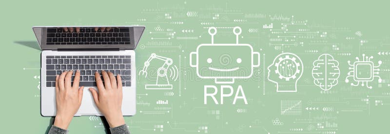 Robotic process automation concept with person using a laptop computer