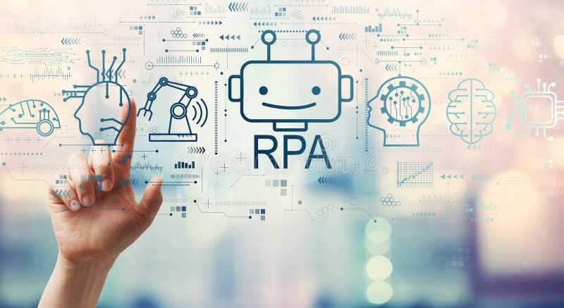 Robotic Process Automation theme with hand pressing a button stock photography