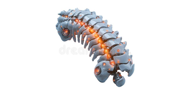 Robotic Spine with Glowing Lights Isolated on Transparent Background stock photo
