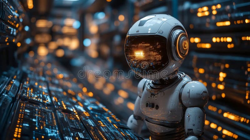 Robotic system managing resource allocation in a high-tech data center environment stock photos