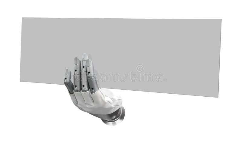 Robotic tecken för handinnehavmellanrum att sätta din ord eller logo arkivbilder