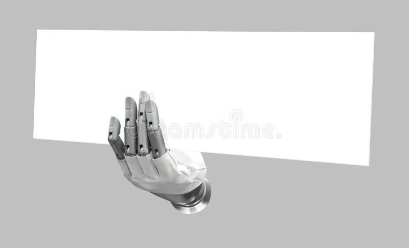 Robotic tecken för handinnehavmellanrum att sätta din ord- eller logoisolat arkivbilder