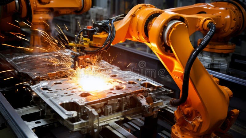Robotica automatizzata futuristica per macchine elettriche per la produzione di linee di macchine robotiche illustrazione vettoriale