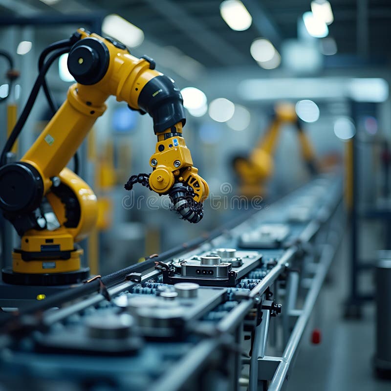 Robotica Braccio in fase di assemblaggio di componenti elettronici in fabbrica illustrazione vettoriale