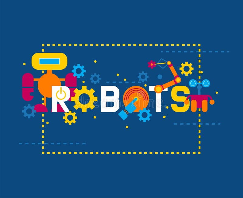 Robotics creation icons banner vector illustration. Celebration. Futuristic artificial intelligence technology. Gear vector illustration Robotics creation icons banner vector illustration. Celebration. Futuristic artificial intelligence technology. Gear vector illustration
