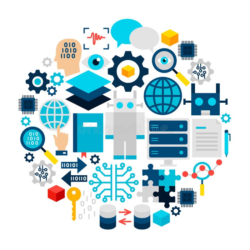 Robotics Icons Circle. Vector Illustration of Technology Flat Objects isolated over White. Robotics icons vectors