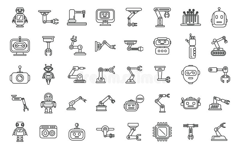 Robotics icons set outline vector. Smart tech. Bot future. Robotics icons vectors
