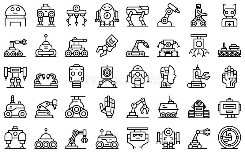 Robotics icons set outline vector. Smart tech. Future robot. Robotics icons vectors