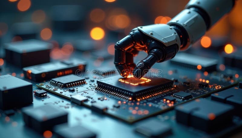 Robotics project under construction, circuit boards robotic arm visible , arm, complex, organized royalty free illustration