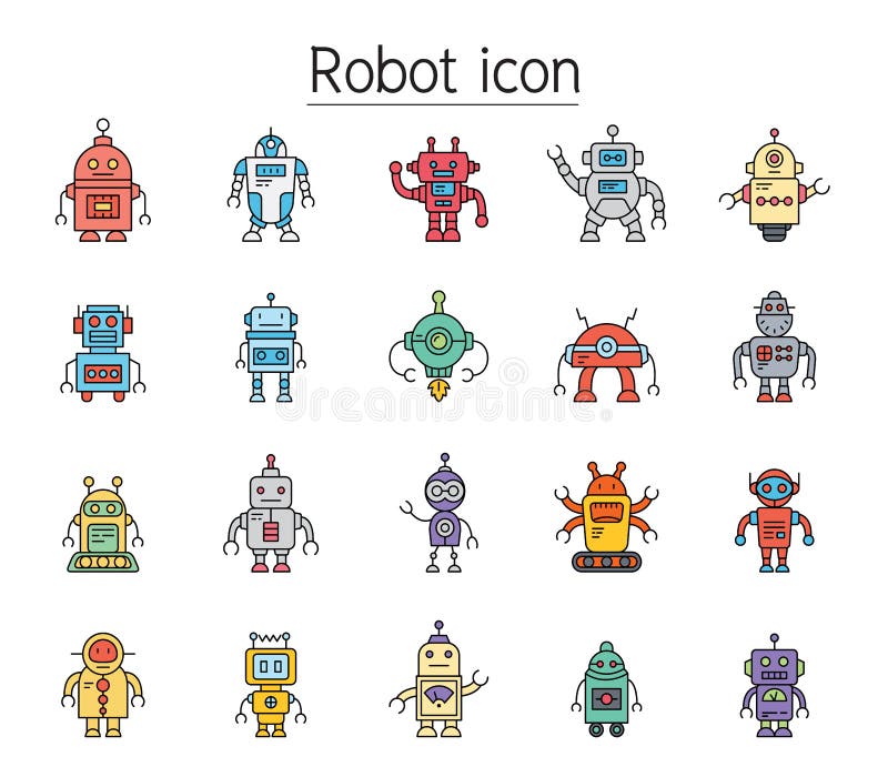 Robotikonen anger ett fyllt konturformat. färglös linjär vektorlinjeikon för vektorlinje vektor illustrationer