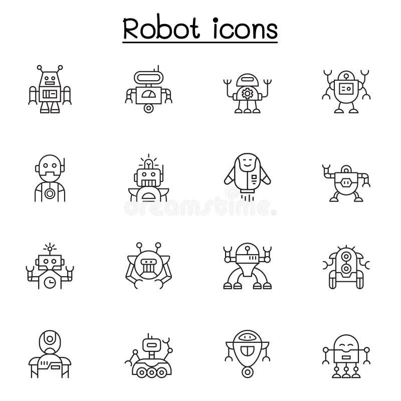 Robotikonen är inställd i ett redigerbart streck stock illustrationer