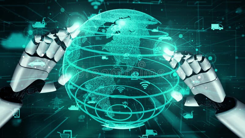 Robotismul futurist, inteligență artificială, care să lumineze conceptul de tehnologie AI royalty free illustration