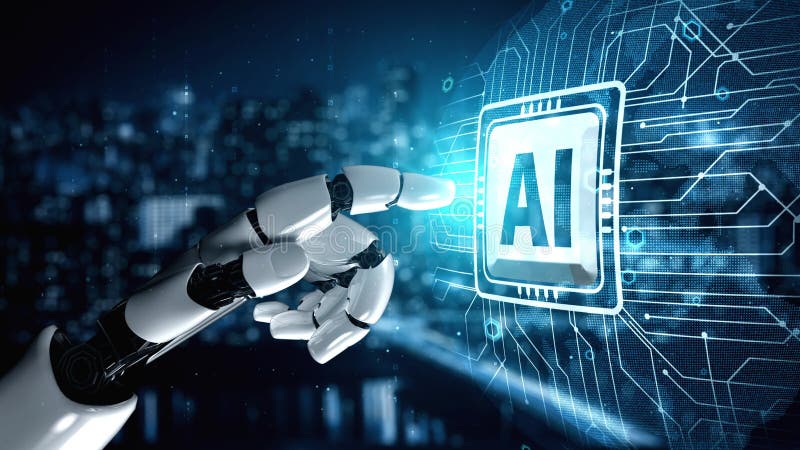 Robotismul futurist, inteligență artificială, care să lumineze conceptul de tehnologie AI royalty free illustration