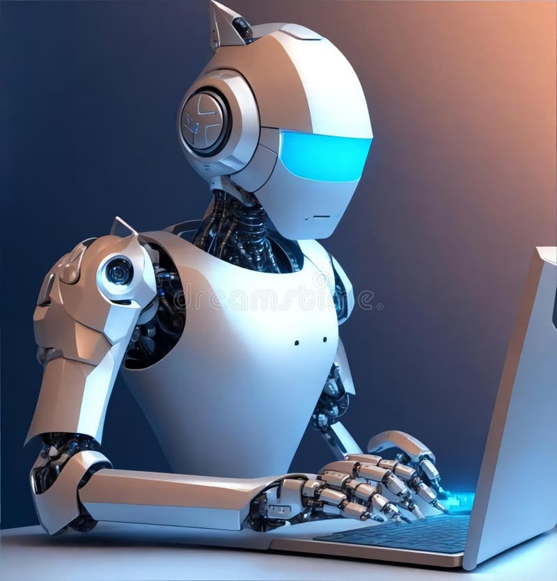 Robotkonceptet robotfingerspunkt för den bärbara knappens generativa ai stock illustrationer