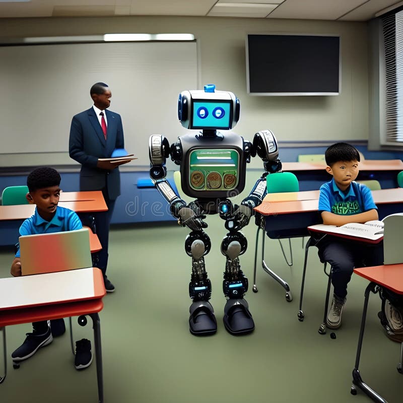 Robots in the Classroom Learning Concept, Generated by AI. Stock
