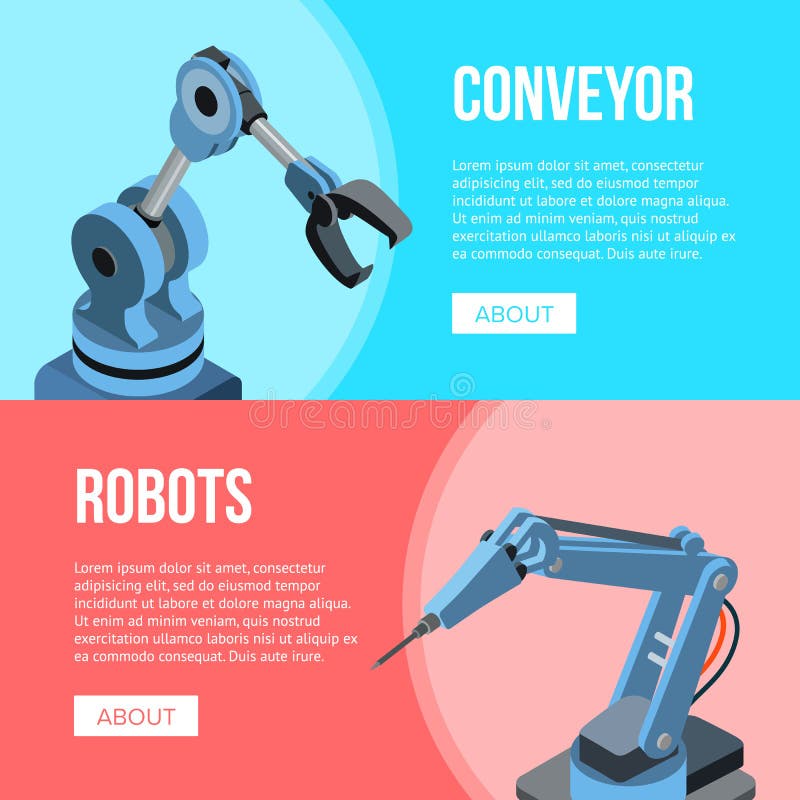 Robots and Conveyor banner stock illustration