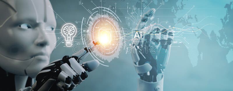 Robots de inteligencia artificial que ayudan a analizar datos ilustración del vector