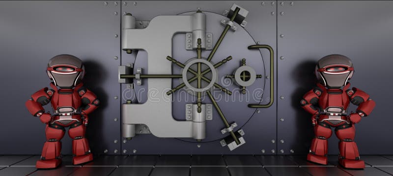 Robots bewaken een bankkluis stock illustratie