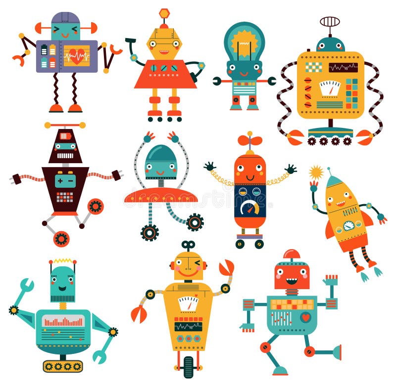 Robots lindos determinados ilustración del vector Robots lindos determinados ilustración del vector