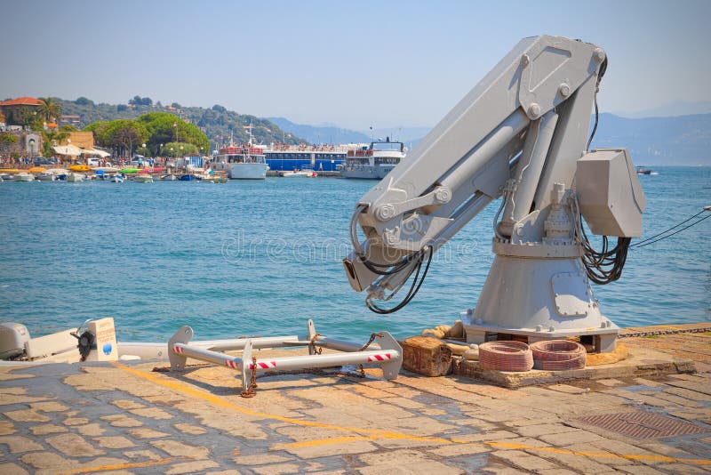 Robots, Mechanical Arm for Lifting and Launching Boats Stock Image