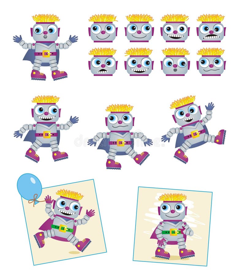 Robots - personnages de dessin animé illustration stock Robots - personnages de dessin animé illustration stock