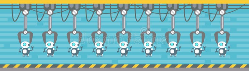 Robots Production Conveyor Automatic Assembly Machinery Industrial Automation Industry royalty free illustration