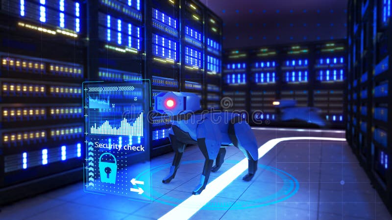 Robots for securing data server spaces,Security check. royalty free illustration