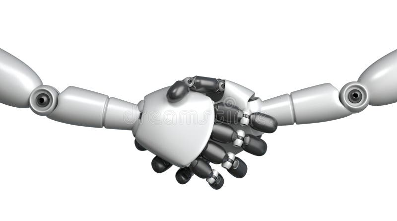 Robots shaking hands. 3D Rendering. royalty free illustration Robots shaking hands. 3D Rendering. royalty free illustration