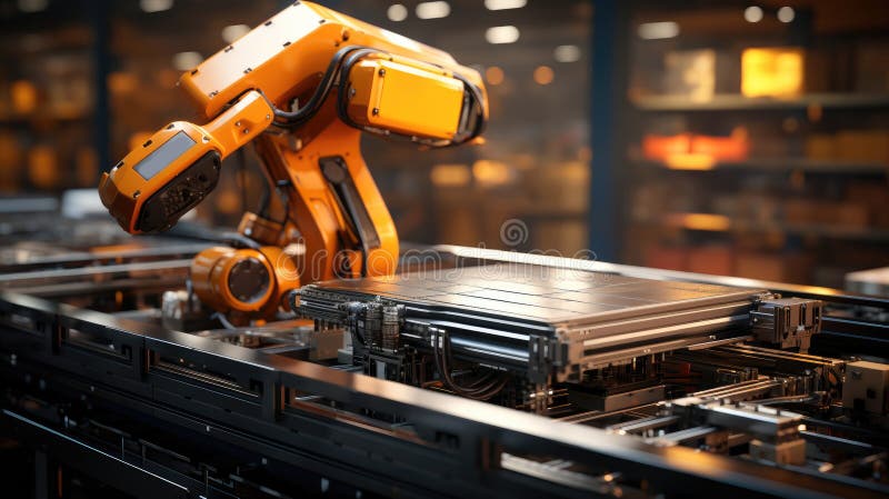 Robots sort and move boxes, packaging and sorting robot, placing items into boxes for shipping, Warehouse, automatic robots stock illustration