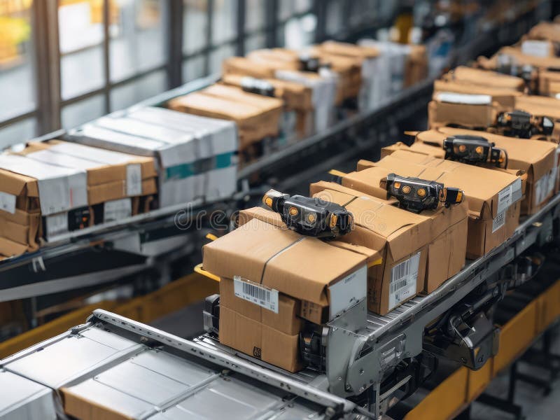 Robots Working on the Automated Conveyor Belt and Sorting Post Parcels and Letters Stock Image Robots Working on the Automated Conveyor Belt and Sorting Post Parcels and Letters Stock Image