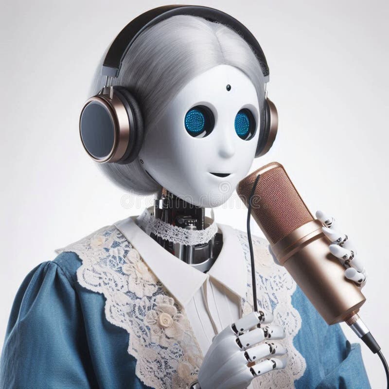 Robotstöt med mikrofon på vit bakgrund royaltyfria foton