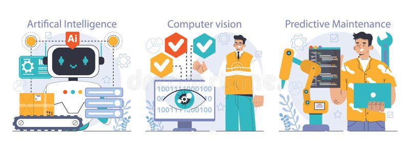 Robottillverkningsset. automatiserade system eller hjälpmedel för tillverkning royaltyfri illustrationer