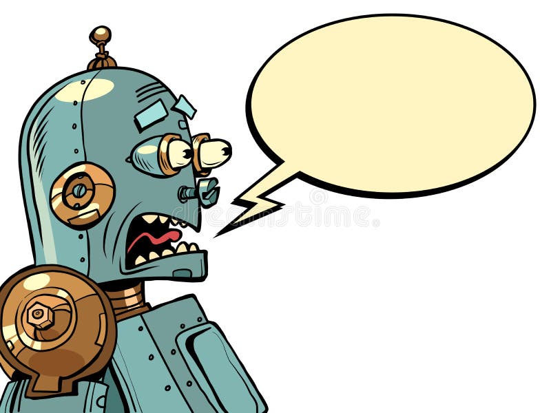 Robotul retro țipă în frică. emoțional inteligență artificială stock illustration