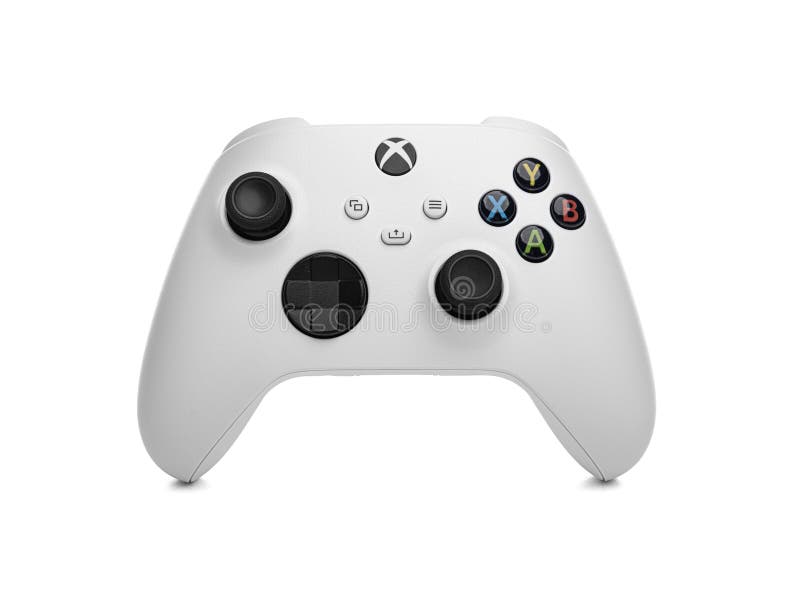 Robotvit trådlöst spel i den trådlösa mikromjuka xbox-styrenheten arkivfoton