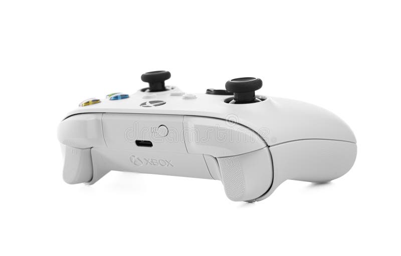Robotvit trådlöst spel i den trådlösa mikromjuka xbox-styrenheten arkivbild