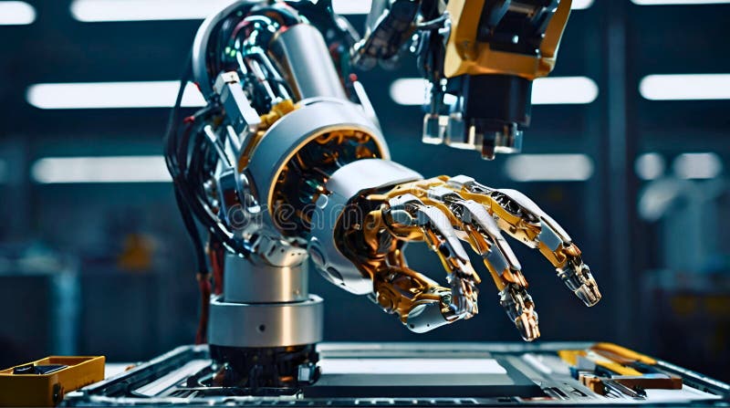 Robotyczne ramię montujące gadżet high-tech. zdjęcie stock