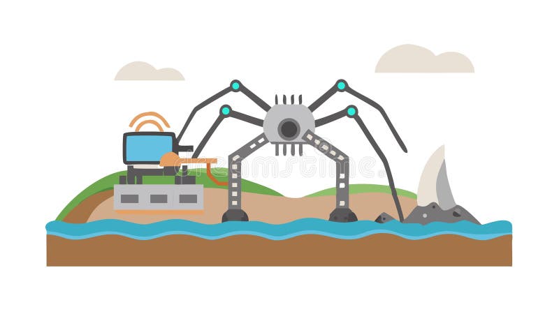Mechanical spider on bridge, infrastructure inspection, heavy robotics, vector design Generative AI royalty free illustration