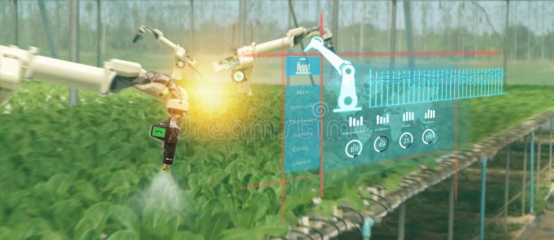 Robô esperto 4 da indústria de Iot 0 conceitos da agricultura, agrônomo, fazendeiro que usa vidros espertos aumentaram realidade imagem de stock Robô esperto 4 da indústria de Iot 0 conceitos da agricultura, agrônomo, fazendeiro que usa vidros espertos aumentaram realidade imagem de stock