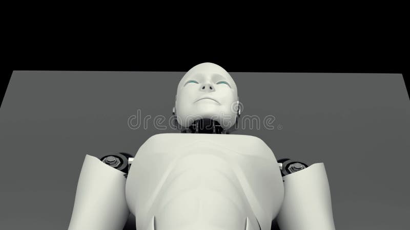 Robô futurista mlp deitado no leito cgi de inteligência artificial sobre fundo preto