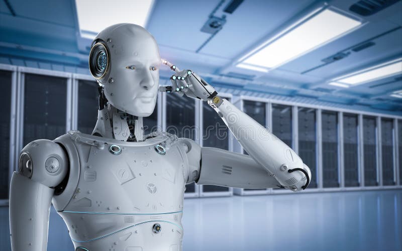 Robô na sala de servidores ilustração stock