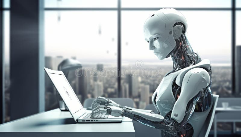 Robô trabalhando em um escritório moderno ilustração do vetor