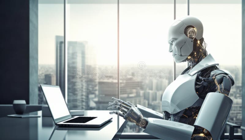 Robô trabalhando em um escritório moderno ilustração royalty free