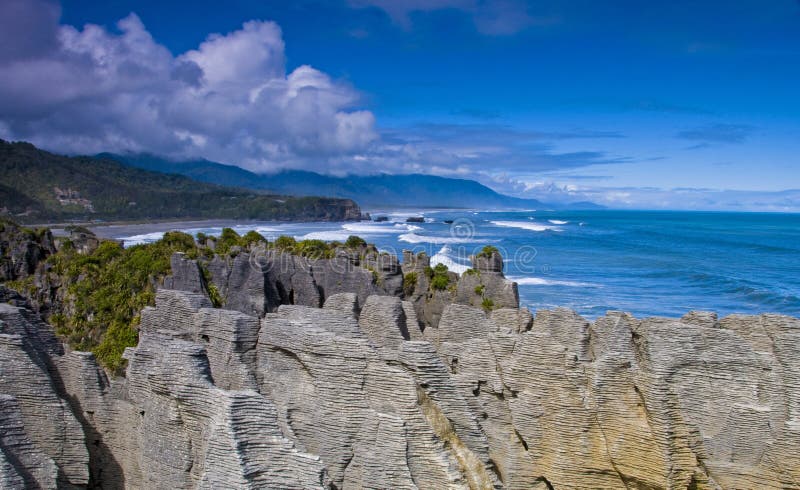Rocas Pancake de Punakaiki fotos de archivo libres de regalías