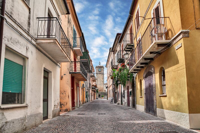 Rocca San Giovanni, Chieti, Abruzzo, Italy: street in the old town with ancient buildings and houses with balconies. Rocca San Giovanni, Chieti, Abruzzo, Italy: street in the old town with ancient buildings and houses with balconies